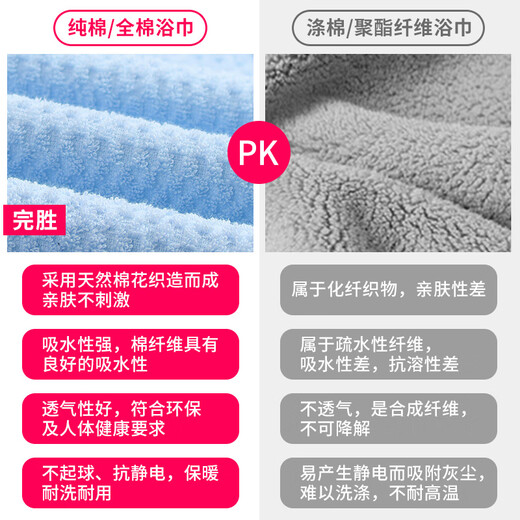 洁丽雅新疆棉浴巾家用纯棉成人男女柔软吸水全棉大号毛巾浴巾裹巾 7376兰+7375兰(浴巾+同款毛巾)