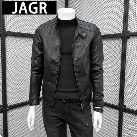 JAGR trendy brand leather jacket men's new spring, autumn and winter trendy slim casual men's trendy high-end leather jacket black M