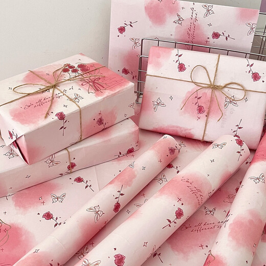 Zhiduosao lindo papel de regalo de regalo de dibujos animados de gran tamaño de gran tamaño de tamaño de bricolaje a mano exquisito papel decorativo de alta gama papel de empaque de rosa seca 6 piezas 50*70 cm