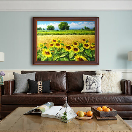 Sonnenblume Pastoral Landschaft Malerei handbemalte Ölmalerei Europäischer Eingang Eingang Eingang 692 Gold Massivholz Rahmen 160x100