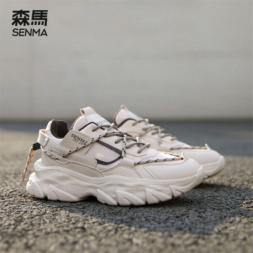 Senma Casual Shoes Herren dicker alleinigheigender Mode vielseitige Sportvaters Schuhe Herren SM380A Beige Größe 42