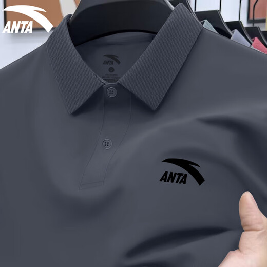 安踏冰丝速干polo衫短袖男t恤2025年夏季新款休闲运动男士薄款健身服 8113-3男装灰【冰丝速干】 L (175) 适合120-140斤