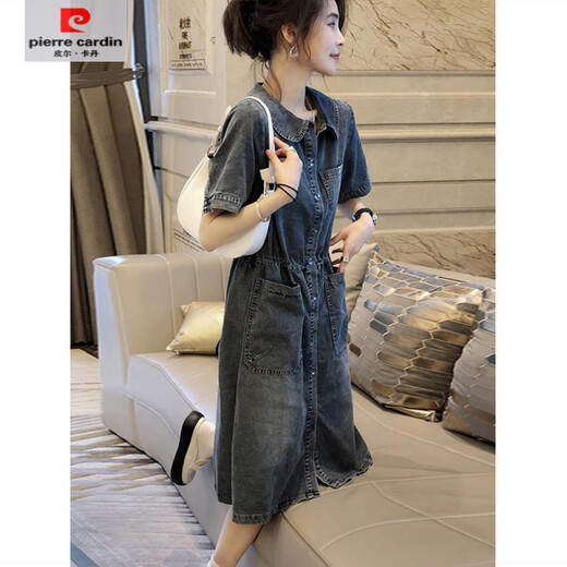 
Pierre cardin [1477 people praised] European station 2025 summer new loose large size denim dress for women mid-length S666 S 100Jin [Jin equals 0.5 kg]