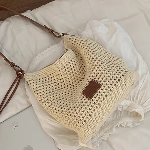 LUGeli große Kapazität gewebte Tasche Frauenbag 2025 Neue Sommer -Mode -Baumwollfäden -Crossbody -Tasche Küste Urlaub