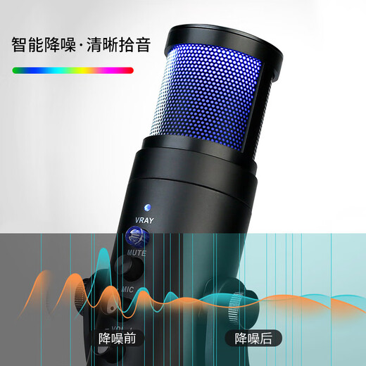 Onedy 2025 upgraded special audiobook recording equipment live broadcast anchor microphone noise reduction card voice karaoke singing online class Himalayan dubbing microphone RGB colorful version - computer only noise reduction + built-in sound card + one-click mute