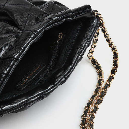 Charles/Keith Mini Diamond Wandering Bag Ein Schulter-Crossbody-Rucksack Frauenbeutel Geburtstagsgeschenk CK2-60782390 Schwarz S
