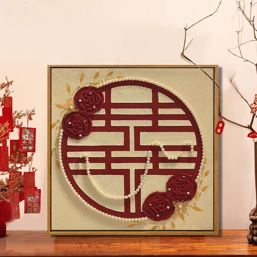 
Shantou Lincun Xizi Newly-Friendly Wedding Gift Newly-Friendly Wedding Gift Engagement Texture Painting LL11762 Full Color Spray + Dot Diamond Pen 50*50cm Thick solid wood inner frame + beautiful outer frame