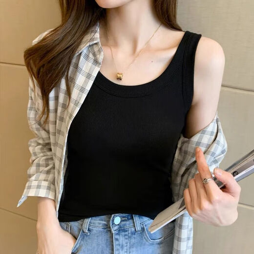莫代尔两件装吊带背心女新款螺纹无袖薄款内搭打底夏春季外穿性感背心 灰色+灰色[924#] 2XL 建议115-125斤