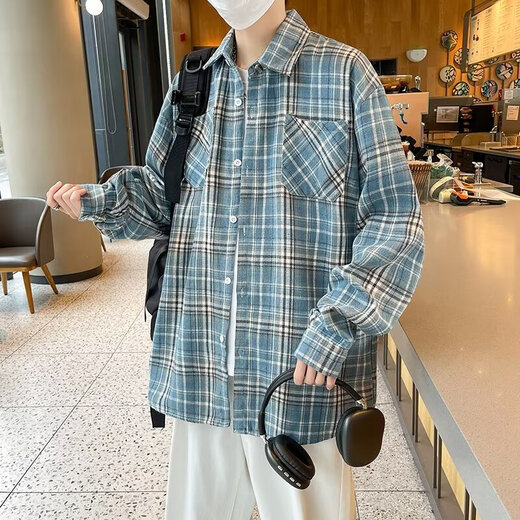 Chemise américaine à manches longues pour garçons Spring and Summer Low Abeld Plaid Shirt Retro Retro Trendy Casual Veste Veste pour hommes Cryz687 Yellow 2xl