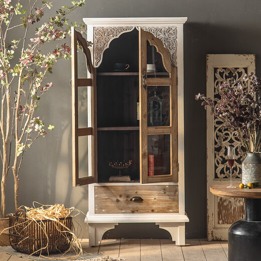 Kezhitu custom-made American entrance foyer decorative cabinet art carved entrance cabinet B&B hotel wine cabinet living room creative solid wood A1593 creative carved hotel high cabinet decoration frame structure