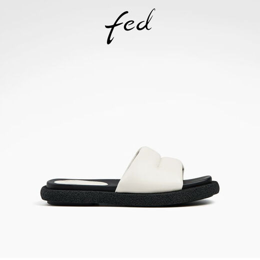 FED一字带真皮凉拖鞋夏季新款女鞋舒适户外拖鞋女款D0420-YAB695 米色 36