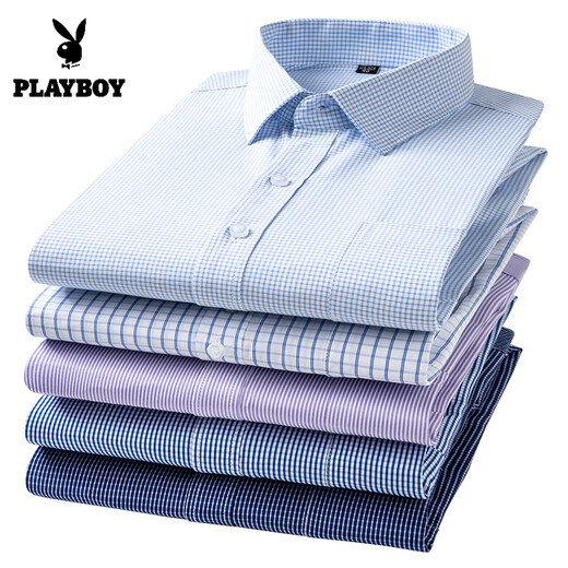 Playboy Frühlings- und Herbst-Herren-Plaid Langarm Shirt Professionelles Baumwollhemd Business Casual Elasticaling Falten Anti-Falten-Arbeitskleidung 6629 38