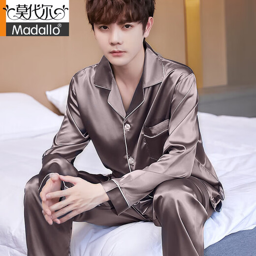 Modal Ice Seide Pyjamas Herren Spring und Herbst 2025 Dünne langärmelige Teenager-Seide. SILD Plus Size Home Clothing 9898# [Grau und Blau] + Klassiker Eternal XL 9898# [120-140jin [Jin gleich 0,5 kg]] + klassischer Ewiger