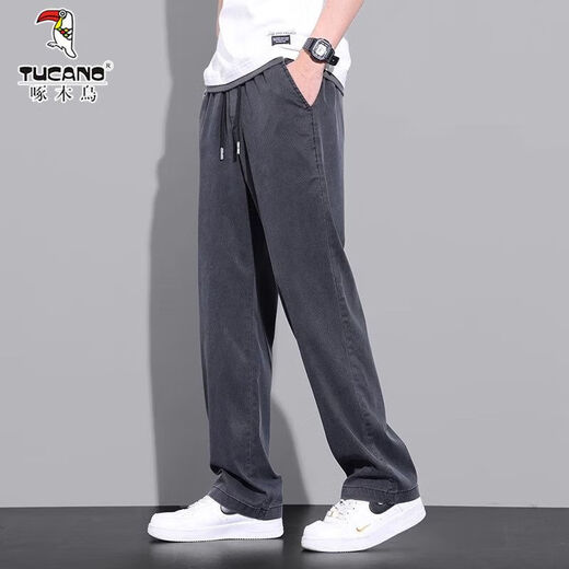 
Woodpecker wide-leg casual pants for men's summer thin ice silk loose jeans American fashion brand straight Woodpecker-1050-blue 2XL