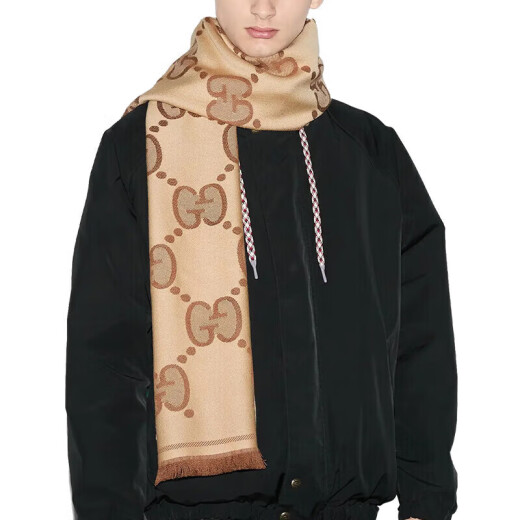 古驰（GUCCI）羊毛GG印花保暖绒线双面围巾男女同款送男女友同价618 米色581537 3G200 9764