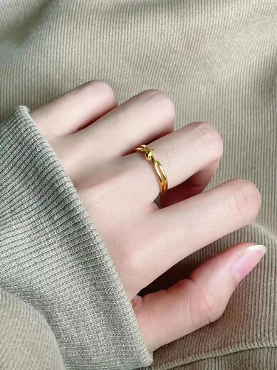 Canxian's new 18K gold knotted ring women's lingering ring 3D hard gold gift for girlfriend simple opening 5G knotted ring 2.5g