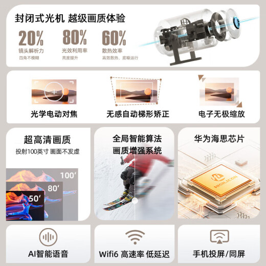 Rigal B2 Projector Home Portable Smart Projector Schlafzimmer Mobile Projektion (Automatische Keystone Correction Electric Focus Home Theater TV)