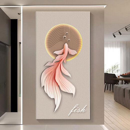
ZOCI porch mural 3D three-dimensional relief corridor high-end atmospheric d three-dimensional koi porch decorative painting light luxury high-end 15254 Zhaocai Koi three-layer sandstone painting regular style without light 40*80cm
