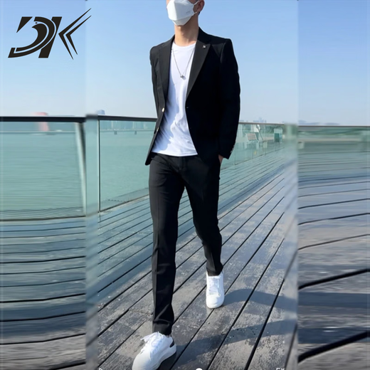 DK suit men's spring and summer new British style business formal wear Korean style trendy slim handsome casual suit off-white two-piece set L 114-125Jin Jin equals 0.5 kg