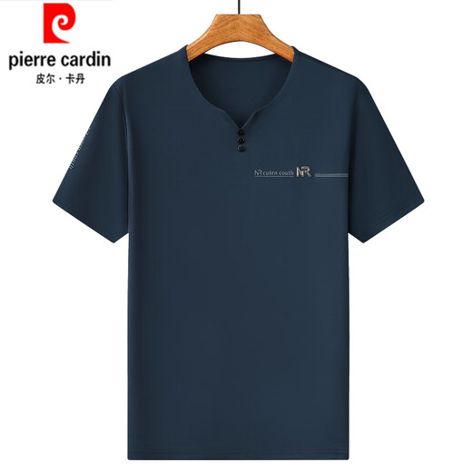 
Pier Cardin summer thin ice silk men's short-sleeved T-shirt fashionable young and middle-aged V-neck breathable imitation mulberry silk ice-sensing half-sleeved top 6998 black L 170 suggests 120 to 140 Jin [Jin equals 0.5 kg]