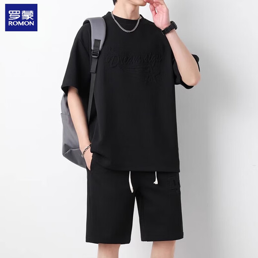 Romon kurzärmelige T-Shirt-Anzug Herren Sommer Dünne trendige kurzärmelige, vielseitige, lose Shorts Zweiköpfige Set MLS-DK719 KHAKI + MLS-TX008 KHAKI XL