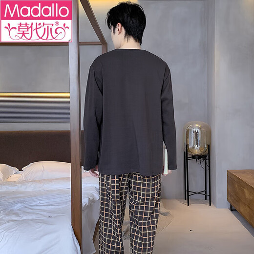 莫代尔100%棉新款男士睡衣秋季纯棉长袖长裤家居服套装男款套装男款 9923 L (110斤-140斤)