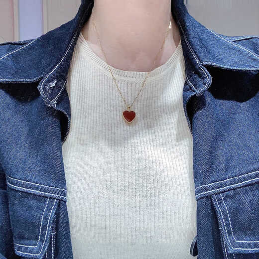 Junbu 18K gold pendant double-sided love red agate pendant au750 gold necklace women's clavicle chain women's 18k gold rose gold pendant + 18k gold necklace