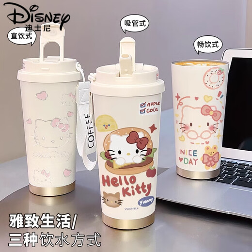 
Disney (Disney) Katie Cat Cute Coffee Cup Student Thermal Cup Large Capacity 316 Ceramic Stainless Steel Water Cup New Women's Ceramic Inner Bottom - FA691 Line Puppy + Lanyard