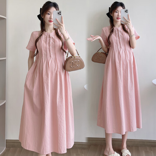 苒琦妈咪孕妇连衣裙2025新款夏季时尚宽松大码可哺乳衬衫长裙夏款孕妇裙子 绿色 2XL