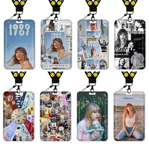 Taylor Taylor Swift Card Card para tarjeta de comida Tarjeta de autobús Tarjeta de autobús Tarjeta de agua Tarjeta de trabajo Tarjeta de trabajo (Set de tarjetas + cuerda de cuero corto negro) KA15780