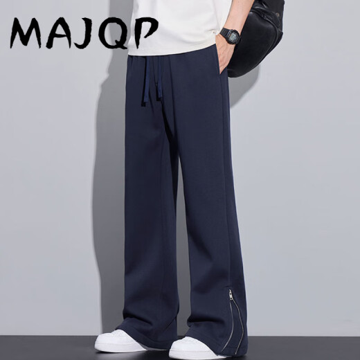 MAJQP美式休闲裤子男春秋款微喇拉链裤口直筒长裤男青少年军绿色运动裤 9859米灰 2XL 约135-155斤可穿