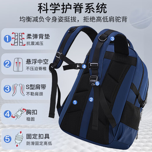 迪士尼高年级书包男孩三至六年级初高中生大容量防泼水护背护脊减负背包 12027藏青色超大号（初中-高中）