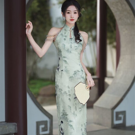 科多妙新款复古2025气质改良无袖中式晨袍日常长款年轻旗袍连衣裙女 WZ 9196 冰丝提花 XL