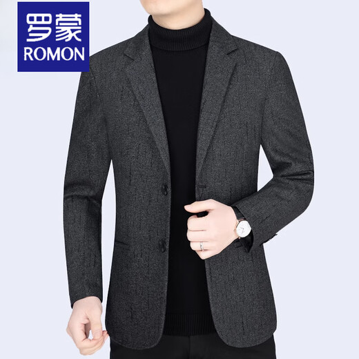 ROMON Suit Men's Wool Wool Jacket 2025 Spring and Autumn New Slim Fit Middle-aged Dad Single-piece Casual Suit Top Dark Gray B--62912 L 175 115-135Jin Jin is equal to 0.5 kg