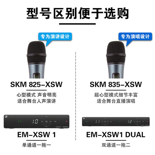 森海塞尔XSW1-825 835 DUAL 一拖二无线话筒家用K歌直播录歌唱歌麦克风 XSW1-825DUAL一拖二