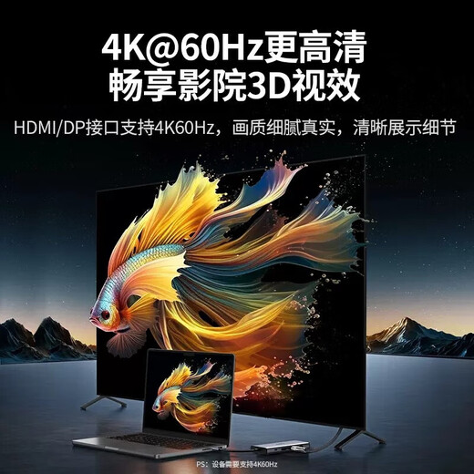 绿联（UGREEN）TypeC拓展坞 扩展坞 网卡 音频 HDMI USB转HDMIVGANet雷电3Hub分线器 5 6 7 五六七合一 9合1 【四屏异显 4K60】15602