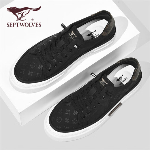 Seven Wolf men's shoes fashion printed board shoes men's spring breathable casual canvas shoes W8143760500 black 41