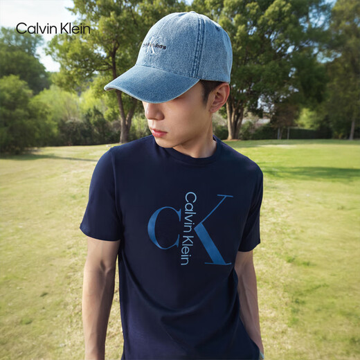 Calvin KleinCK Jeans Quarter Herren-Casual-Pendler-Kurzarm-T-Shirt aus Baumwolle mit klassischem Briefdruck 40KC829 CEF-Navy XL