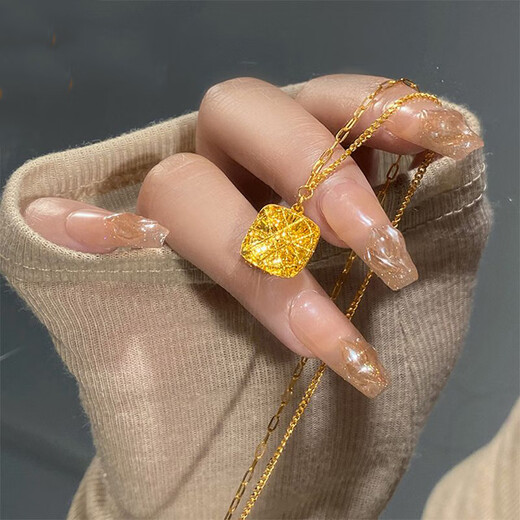 MHFDO Old Phoenix Gold 9999 Pure Gold Brushed Small Sugar Cube Pendant Gold Flash Quotation Jingdong Necklace Pure Gold Time