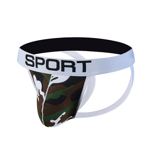 YAWULFE men's underwear European and American double thong camouflage printed combed cotton breathable butt lifting men's thong brown XL