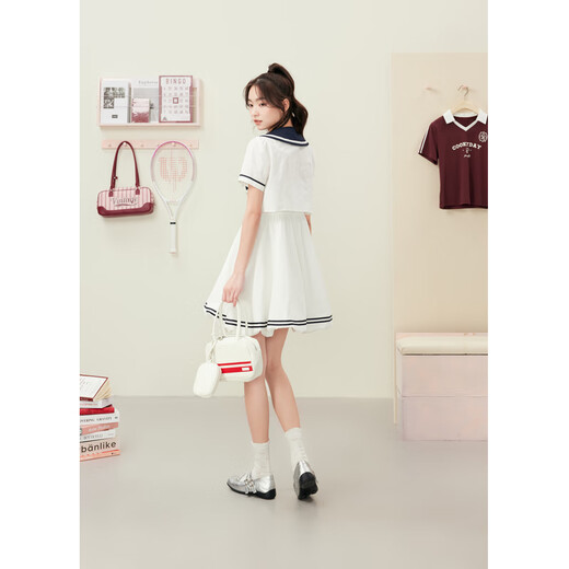 Zihan (ZIHAN) Zihan college style age-reducing V-neck bow blouse suspender dress two-piece suit for women 2025 summer new style white XS