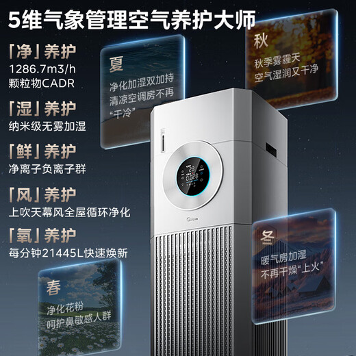 Midea ten-fold purification formaldehyde digital display air purifier and humidifier all-in-one household formaldehyde odor removal pet air purifier compound ion sterilization and disinfection machine ten-fold purification and humidification all-in-one machine