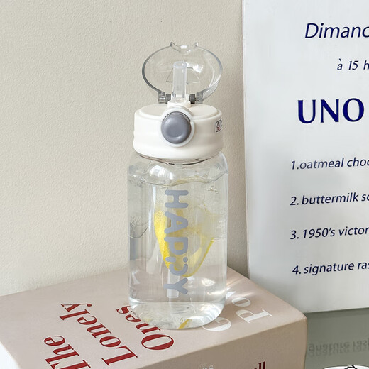 New Spring Simple Straw Plastic Cup High-Looking Student Water Cup Portable Sports Cup Large Capacity Line Gray 550ml Single Cup