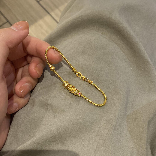 瑞诺黄金锤纹葫芦盘缠手链女新款999足金小金圈手串生日礼物送女友 金圈盘缠手链/金重约10.27g