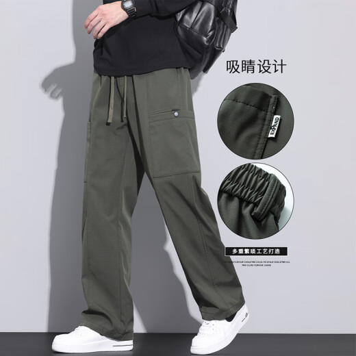 啄木鸟休闲裤男士夏季美式潮牌阔腿工装裤子男宽松直筒休闲男裤 9856军绿色 M