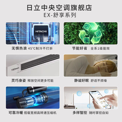 Hitachi (HITACHI) central air conditioner five-horsepower one-to-four hidden inverter air conditioner household six-horsepower multi-split RAS-125HRNAQ two rooms and two living rooms EX-Shuxiang series duct machine 6 horses first-class energy efficiency one-to-four 160 suitable for two rooms and two living rooms