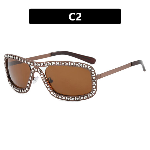 Ke Dun oval diamond plated sunglasses large frame personalized party sunglasses European and American fashion vacation trend women's sunglasses gold frame full gray as picture