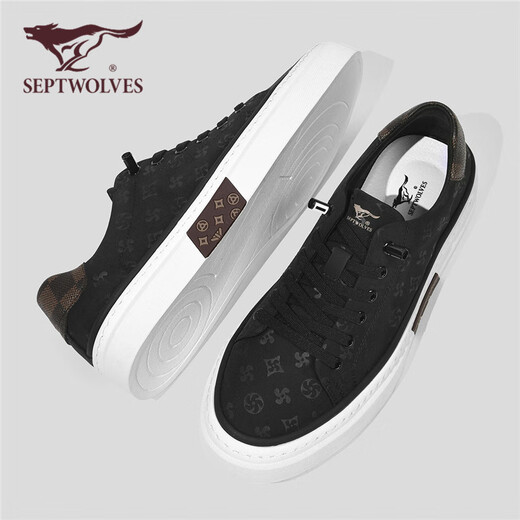 Seven Wolf men's shoes fashion printed board shoes men's spring breathable casual canvas shoes W8143760500 black 41
