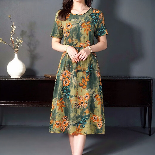
Dengsentu Guangzhou 13-row high-end women's dress middle-aged women's summer cotton silk mother's short-sleeved color 683 to 5 colors XL 100Jin [Jin equals 0.5 kg]