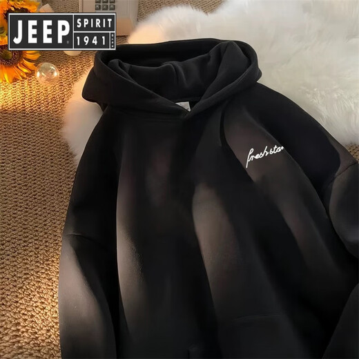 JEEP SPIRIT тяжелая однотонная хлопковая белая серая модная мужская толстовка с капюшоном американского бренда с надписью осенне-зимняя свободная плюс бархатная толстая белая серая XL (рекомендуемый вес 125-140 Джин Джин равен 0,5 кг)